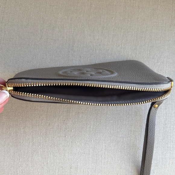 Tory Burch Taupe Wristlet with Logo